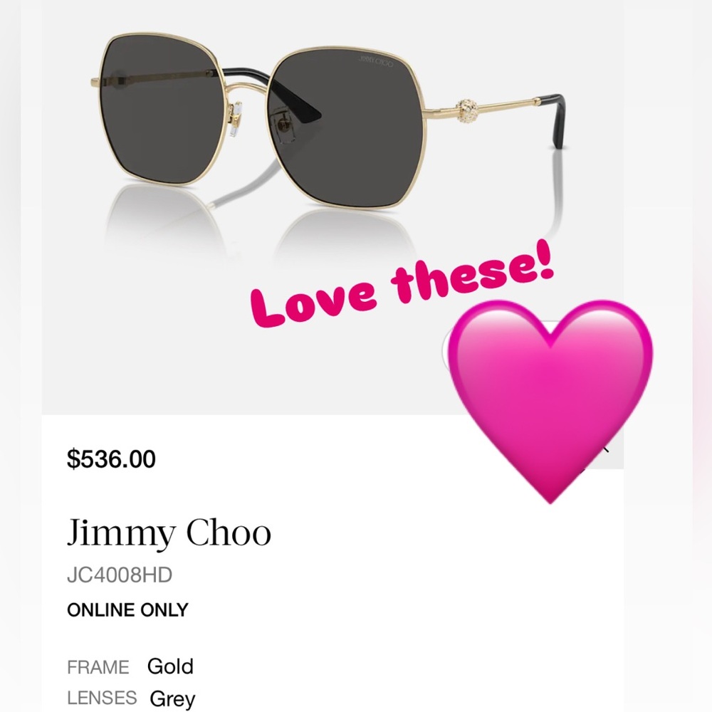 Jimmy Choo Gold Sunglasses with Grey Lenses and case brand new